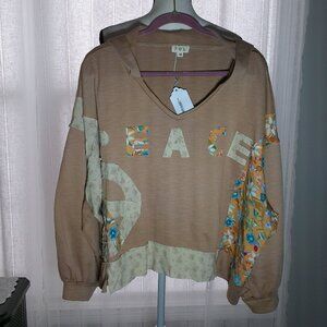 POL NWT Long Sleeve V-Neck Hooded PEACE Dusty Pink Crop Top M